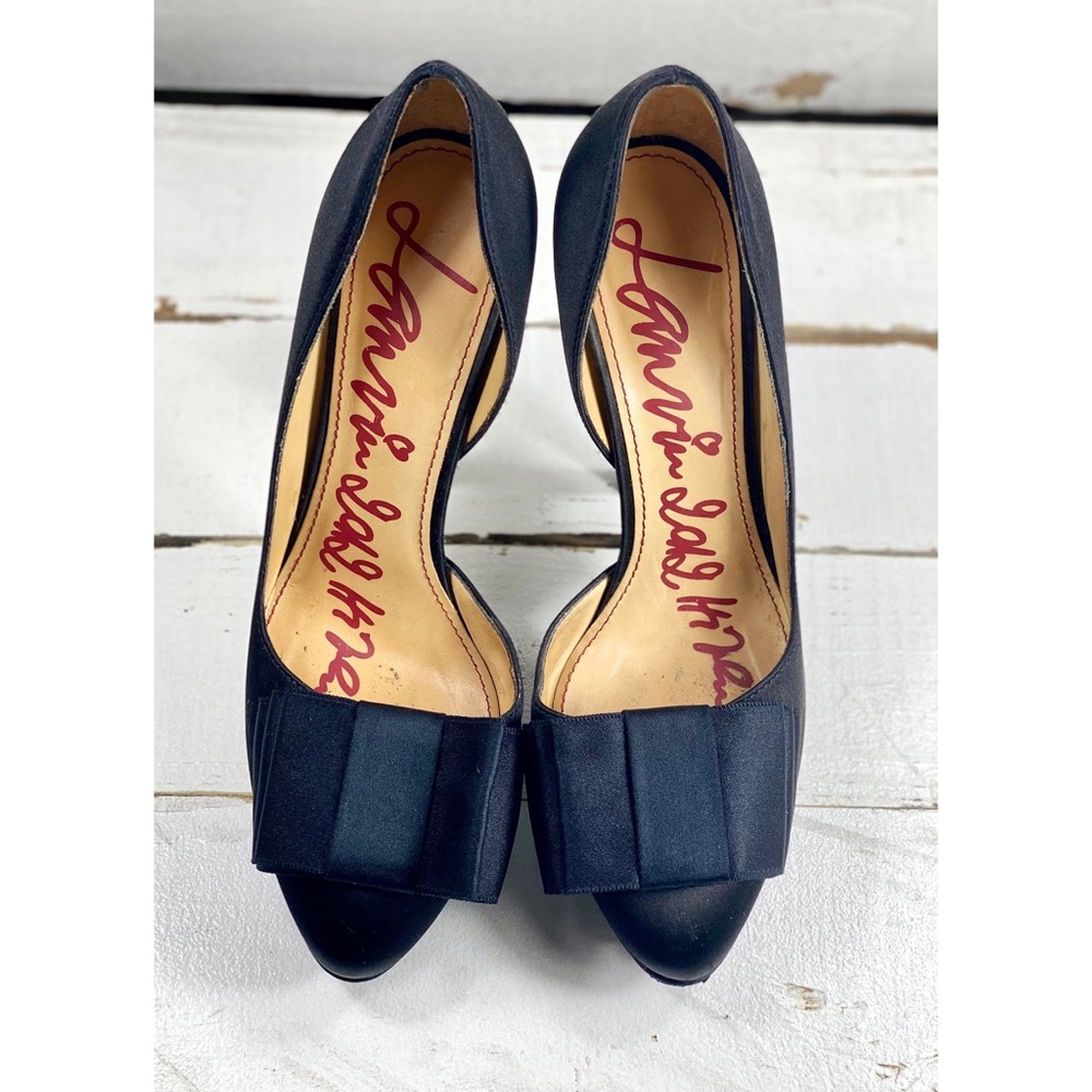 Lanvin Black Satin Semi D’Orsay Pumps With Bow - Picture 7 of 10